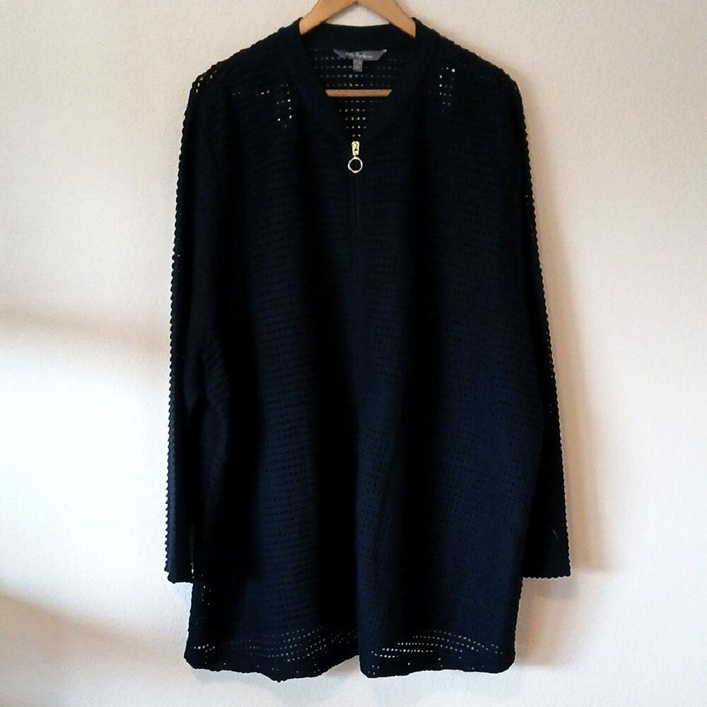 Ulla Popkin Full Zip Large Open Knit Swim Cover Cardigan With Ring Pull
